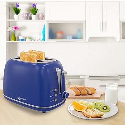 Toaster 2 Slice, Keenstone Stainless Steel Retro Toaster with Bagel  Function, Wide Slots, Crumb Tray, White