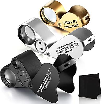 30X Full Metal Jewelry Loop Magnifier,Illuminated Pocket Folding Best  Magnifying Glass Jewelers Eye Loupe with LED Light(LED Currency