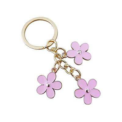 Meimimix Flower Charms Keychain Flowers Enameled Pendants Keyring Jewelry  for Women Girls Bag Wallet Purse Car Accessories