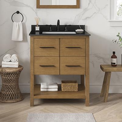 allen + roth Ronald 72-in Almond Toffee Undermount Double Sink Bathroom  Vanity with White Engineered Stone Top in Brown