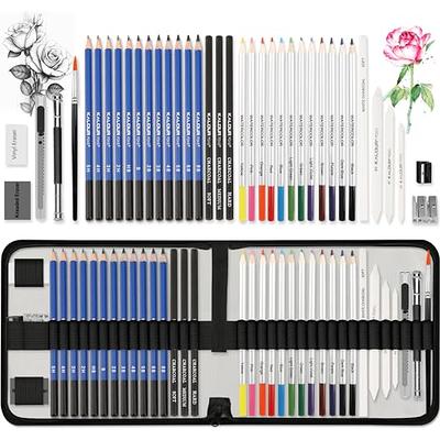 Heshengping, 41pcs Sketching Pencil Set Drawing Sketch Kit Graphite Pencils  Charcoal Pencils Watercolor Pencils Blending Stumps 50page sketchbook