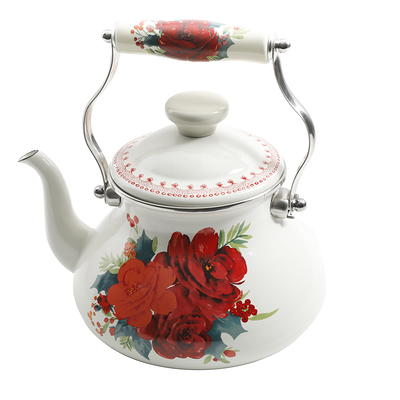 The Pioneer Woman Sweet Rose 2-Quart Enamel on Steel Tea Kettle 