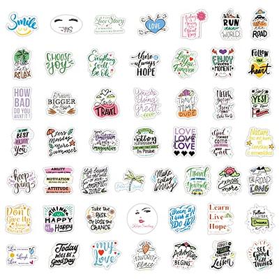 50pcs Inspirational Stickers, Motivational Quote Stickers, Healing Text  Stickers, Waterproof Vinyl Read Stickers for Water Bottles Laptops iPhone  Guitar Skateboards for Teens Girls Adults and Children