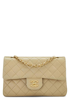 Beige Quilted Lambskin Classic Double Flap Small