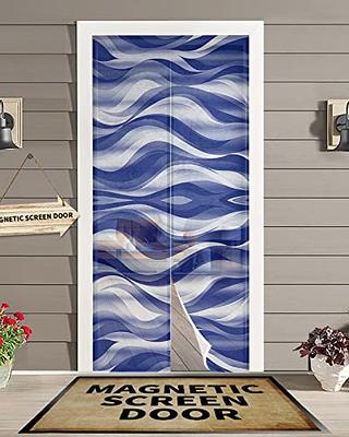 Modern Blue White Art Lines Screen Door Mesh Magnetic Heavy Duty Curtain For Doorway Sliding Hands Free 38 X83 Abstract Ombre Dry Yahoo Ping