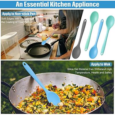 4 Pieces Large Silicone Mixing Spoon for Baking, Serving, Basting - Heat  Resistant, Non Stick Utensil Spoon (Blue, Gray, Green)