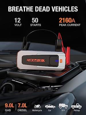 YESPER Battery Jump Starter - 2160A Car Battery Booster Pack for  Vehicles(up to 9.0L Gas/7L Diesel Engines) 12V Auto Battery Charger Jumper  Starter, Portable Lithium Jump Box with LED &USB QC3.0 