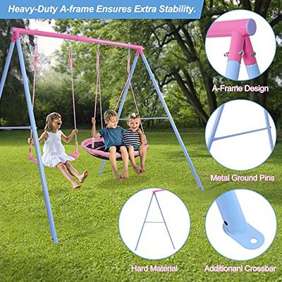 Lunafun Swing Set, 440lbs, Heavy-Duty A-Frame Metal Outdoor Swing Stand, 1  Saucer & 1 Belt Swing seat for Playground, Backyard Pink - Yahoo Shopping