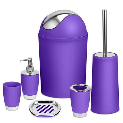 Dracelo 8-Piece Bathroom Accessory Set with Trash Can,Dispenser,Soap Dish,Toilet Brush with Holder,Toothbrush Holder,Cup in Grey