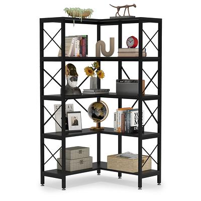 Tribesigns Rustic Brown and Black Metal 7-Shelf Corner Bookcase (13.4-in W x 78.74-in H x 13.4-in D) Unfinished | HOGA-C0820