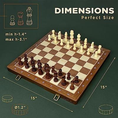 Magnetic Wooden Chess Board Set for Adults and Kids - 15 inch