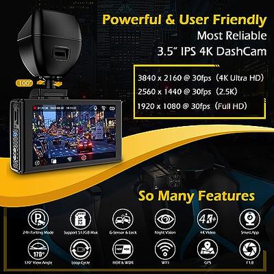 ONDASHCAM 4K Dash Cam with Built-in WiFi GPS, 2160P UHD Dash Camera for  Cars, 3.5 IPS Dashcam for Cars with 32GB Card, 170° Wide Angle, WDR, Night