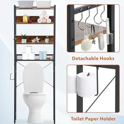 Rolanstar Over The Toilet Storage 4-Tier, Bathroom Space Saver Organizer  with Hooks, Multifunctional Metal Shelves, White 