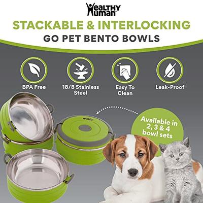 Travel Dog Bowls by Healthy Human | Stainless Steel Go Pet Bento Bowl |  Stackable Cat & Dog Food Bowls | Leak Proof Portable Puppy Supplies | Set  of 2