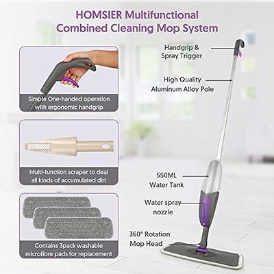 Microfiber Spray Floor Mops for Floors Cleaning, POPTEN 360 Degree Cleaning  Kitchen Mop with 640ML Refillable Bottle,3 Washable Mop Pads and 1 Scraper