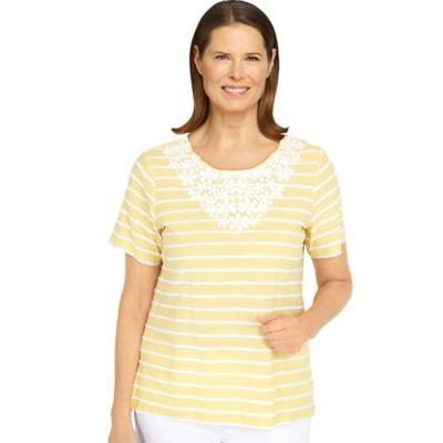 Women's Petite Alfred Dunner® Summer In The City Striped Flower Neck Top,  Yellow P-XL - Yahoo Shopping