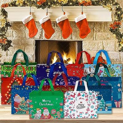 Large Christmas Gift Bags with Tissue Paper,12 Pack Reusable Xmas Gift Bags  With Handle Christmas Bag Bulk Non-Woven Holiday Gift Bags Christmas Treat