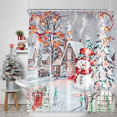  Pink Christmas Tree Small Stall Shower Curtains Set with 9  Hooks-36 x 78 Inch Waterproof Bath Curtains, Pink Xmas Tree Winter  Snowflake Rustic Privacy Curtain Panel Bathroom Accessories for Bathtub 