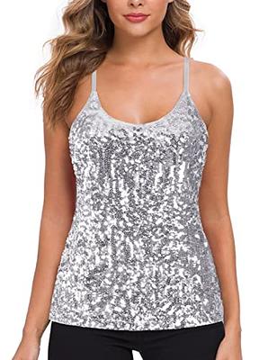 MANER Women's Sequin Tops Glitter Party Strappy Tank Top Sparkle