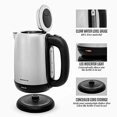 OVENTE Portable Electric Kettle Stainless Steel Instant Hot Water Boiler  Heater 1.7 Liter 1100W Double Wall Insulated Fast Boiling with Automatic  Shut