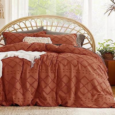 3 Piece Tufted Duvet Cover Set, Boho Geometric Embroidery Shabby Chic  Bedding Set