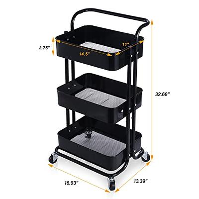 FUNKOL 3-Tier White Metal Rolling Storage Utility Cart with Wheels