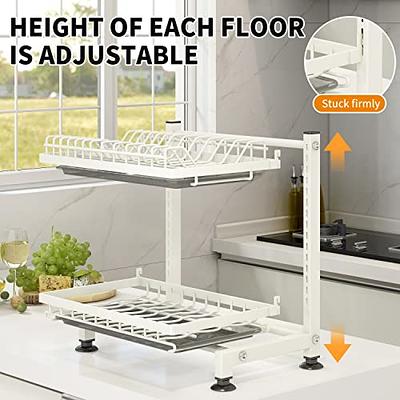 Kitchen Height Adjustable Dish Drainer 2 Tier Large Dish Drying