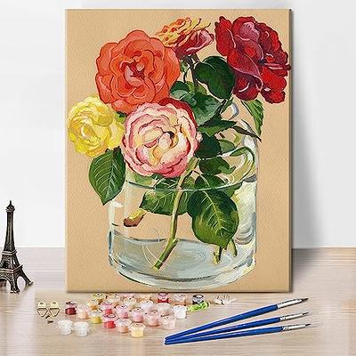 Flowers Paint by Numbers Kit for Adults, DIY Easy Acrylic Painting by Number Set with Brushes, Beginner Adult Arts Crafts Kits, Floral Home Wall