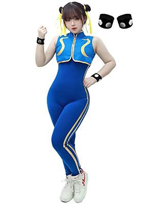 DAZCOS Women's US Size Blue Cheongsam Game Cosplay Costume Fighter