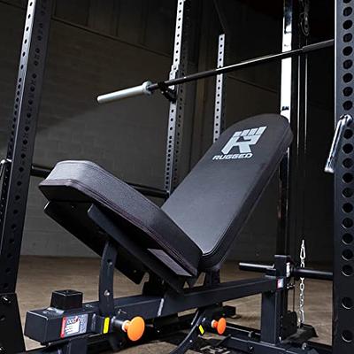Rugged Strength & Fitness Power Rack (Y100P8) with Extended Half Rack  Package with Lat, Bench, 300 lb. Weight Set & Floor Mats, Ideal for Home Gym  Strength Training, Squats, and Workout 