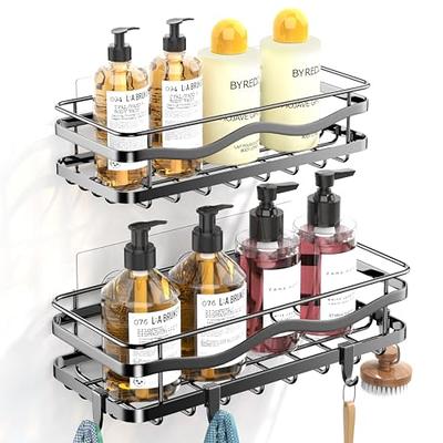 MAXIFFE Corner Stainless Steel Shower Caddy, 3-Pack Adhesive Shower  Organizer with 8 Hooks, Corner Shower Storage Shelf, Black