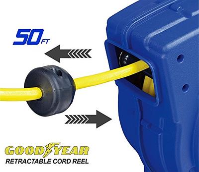 Goodyear Extension Cord Reel Retractable 16AWG x 50' Foot 3C/SJTOW  Commercial Cable LED Triple Tap Connector Power 10A 125VAC 938W - Yahoo  Shopping