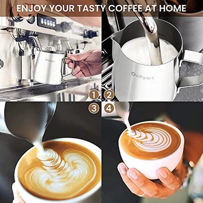Milk Frothing Pitchers 20 oz, Stainless Steel Espresso Steaming Pitcher with Decorating Pen Coffee Milk Frother Cup with Scale Cappuccino Latte Art