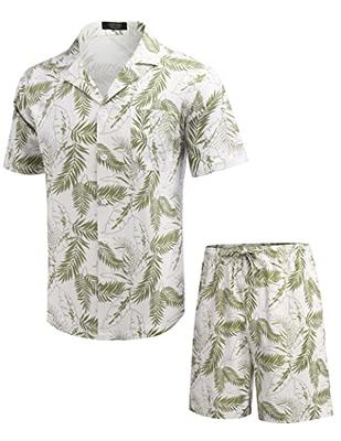 Buy COOFANDY All White Outfits for Men Hawaiian Shirt and Linen Pants Sets Casual  Beach Linen Sets Outfits 2 Piece at