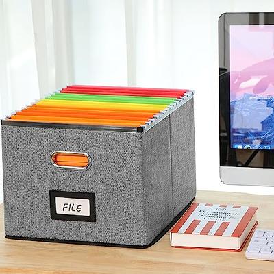 Huolewa Upgraded File Organizer Box with Lid, Decorative File Box with  Handle, Linen Hanging File Box Organizer for Document Letter/Legal File  Folder