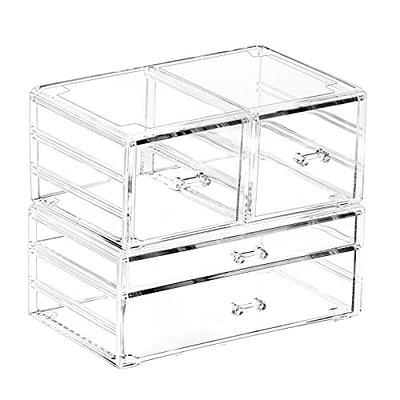 Clear Drawer Organizers - Acrylic, Durable, Stackable, Pull-Out Drawer Great for Medicine, Cosmetics, Makeup and Bathroom Organization 45 High 2-Pack