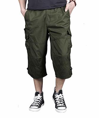 FEDTOSING Cargo Shorts for Men Loose Fit Elastic Waist Twill 3/4