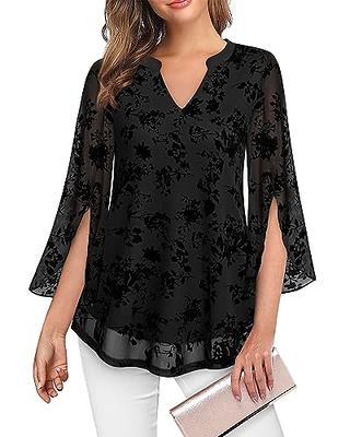 Women's Plus Size Henley Shirt Long sleeve V Neck Flared Blouse Pleated Tunic  Tops for Women 