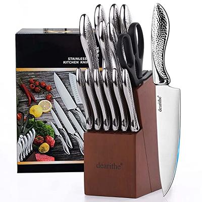 Costway 16-Piece Kitchen Knife Set Stainless Steel Knife Block Set w/  Sharpener 