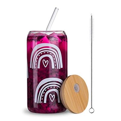 Beer Can Glass With Straw and Bamboo Lid 16oz/ Soda Can Glass /bamboo Lid / Glass  Straw/ 