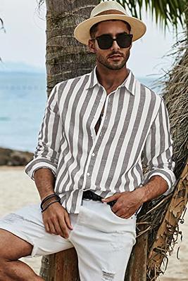 Mens Casual Loose Long Sleeve Shirt Summer Button Cotton Linen Pocket Tops  Beach