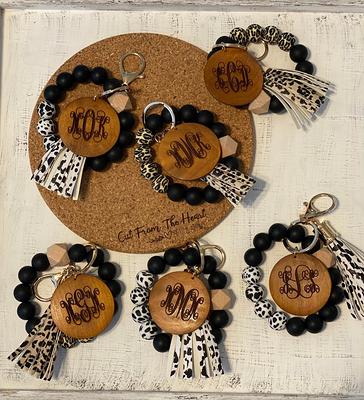 Engraved Monogram Keychain, Silicone Beaded Keychain With Wooden Round, Key  Ring - Yahoo Shopping