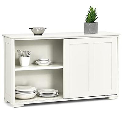 Costway Freestanding Kitchen Pantry with Hutch Sliding Door and Drawer-White - Color: White