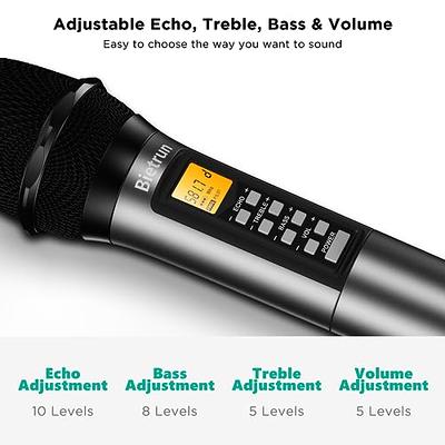 Bietrun Rechargeable Wireless Microphone, Dual Metal Cordless Handheld  Dynamic Wireless Mics with 1/4'' Output for Karaoke, Meeting, Singing,  Church