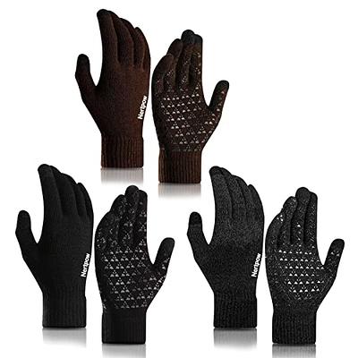 Winter Gloves For Men Women, Cold Weather Warm Touchscreen Glove Unisex -  Non - slip Grip - Elastic Cuff - Knit Stretchy Black Grey Medium