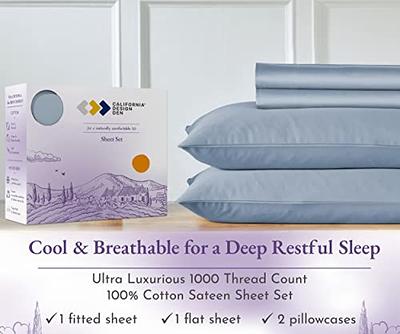 California Design Den Queen Bed Sheets - Luxury 1000 Thread Count 100%  Cotton Sateen - Cooling, Soft & Thick with Deep Pockets - 4 Piece Sheet  Set, Deep Blue 