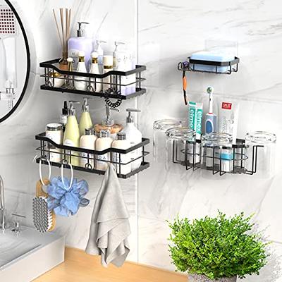 TZAMLI Shower Caddy, Adhesive Shower Organizer Rustproof Shower Shelf with  Razor Holder and Hook, Shower Rack for Bathroom Storage (Clear, 2 Pack)
