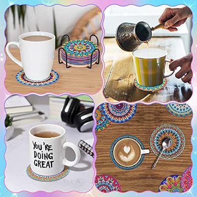 5D Diy Diamond Painting Coasters Kit With Holder Adults & Kids Art Craft 7  Pcs 