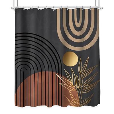 KOMLLEX Abstract Mid Century Shower Curtain for Bathroom Decor 60Wx72H  Inches Boho Neutral Men Arch Sun Leaves Minimalist Modern Geometric Simple  Brown Gold Fabric Waterproof Polyester 12 Pack Hooks - Yahoo Shopping