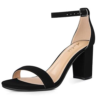 Women Black Strappy Chunky Heeled Sandals, Elegant Open Toe Ankle Sandals